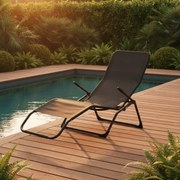 Сгъваем ергономичен градински шезлонг Loft S-Curve Texteline Черен