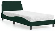 3208334 vidaXL Легло с матрак Dover, тъмнозелено, 90x200 см, кадифе