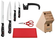 Wüsthof - Комплект кухненски ножове в блок GOURMET с точило и дъска за рязане, 8 части