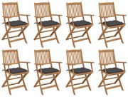 3075100 vidaXL Сгъваеми градински столове с възглавници 8 бр акация масив