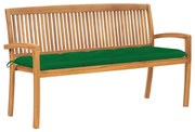 3063326 vidaXL Стифираща градинска пейка с възглавница, 159 см, тик масив