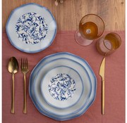 Комплект за хранене, 24 части, син порцелан