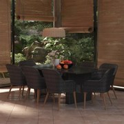 3059485 vidaXL Градински трапезен комплект, 9 части, полиратан, черен