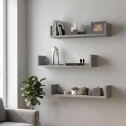 Тъмен меламинов стенен рафт комплект от 3 в цвят бетонно сиво 60x15x12см.