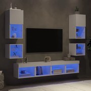 3216590 vidaXL ТВ стенни модули с LED, 8 части, бели, инженерно дърво