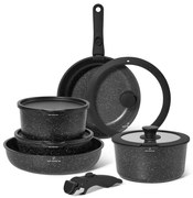 Комплект тенджери и тигани Just Perfecto JL-998, 11 ч, Отливка, Мраморно покритие, Индукция, 2 Подвижни дръжки, Черен