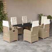 3212376 vidaXL Градински комплект с възглавници, 7 части, бежов полиратан