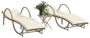 368266 vidaXL Шезлонги, 2 бр, с масичка, бежови, полиратан
