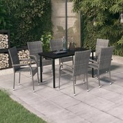 3099392 vidaXL Градински трапезен комплект, 7 части, сиво и черно