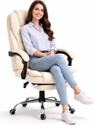 Офис стол BOSS с подложка за крака - кремава екокожа