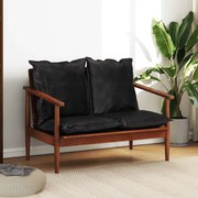 340924 vidaXL 2-местен диван, черен, естествена кожа и акациево дърво масив