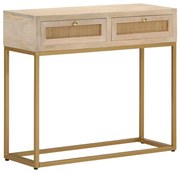 372023 vidaXL Конзолна маса, 90x30x76 cм, мангово дърво масив и желязо