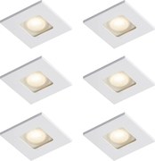 Комплект от 6 модерни вградени прожектора бели квадратни IP44 - Qure