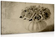 Картина на платно – Рози във ваза в сепия