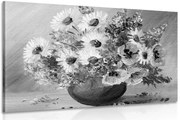 Картина на платно – Маслена живопис на летни цветя в черно-бяло изпълнение