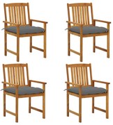 3061200 vidaXL Градински столове с възглавници, 4 бр, акация масив