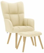 4016785 vidaXL Релаксиращ стол с табуретка, кремав, текстил