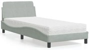 3208331 vidaXL Легло с матрак Dover, светлосиво, 90x200 см, кадифе