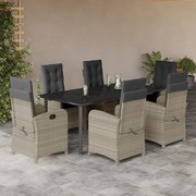 3212427 vidaXL Градински комплект 7 части с възглавници светлосив полиратан