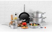 Комплект тенджери и тигани Royalty Line T010-Silver, 10 части, Мраморно покритие, Индукция, Сребрист