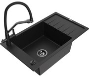 Mexen Elias гранитна мивка с 1 отделение и отцедник и кухненски смесител Duo, черен - 6511-77-671701-70-B