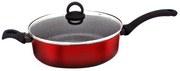 Дълбок тиган с капак ZEPHYR ZP 4419 T28CD, 28х5.5 см, Мраморно покритие, Индукция, Червен/черен