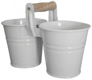 Feronya - Метална кофички 10см 2-ка с дървена дръжка, бели, (5410-2)