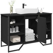 848664 vidaXL Шкаф за мивка за баня, черен, 91x35x60 см, инженерно дърво