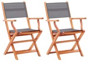48690 vidaXL Сгъваеми градински столове 2 бр сиви евкалипт масив и textilene