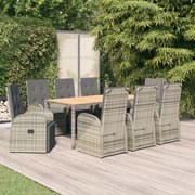 3157590 vidaXL Градински трапезен комплект 9 части с възглавници сив полиратан