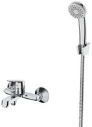 Стенен смесител за вана и душ LINNI ICF 6452152, месинг, хром, с подвижен душ, държач и шлаух, 8.9x17.6см