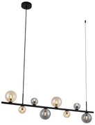 Висяща лампа черна с дим и кехлибарено стъкло правоъгълна 8-лампи - Monaco