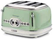 Тостер за хляб Ariete VINTAGE 0156/04, 1600W, 4 филии, 3 функции, 6 степени, Подвижна тава за трохи, Зелен