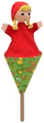Moravská - Кукла за куклен театър с конус и дървена пръчка Червената шапчица, 20 см.