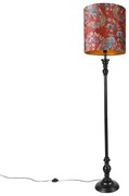 Подова лампа черна с червена паун абажур 40 см - Classico