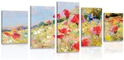 картини от 5 части – Рисувани макове на поляна