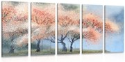 картини от 5 части – Акварелни цъфтящи дървета
