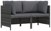 313498 vidaXL 2-местен градински диван с възглавници, сив, полиратан