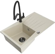 Mexen Cesar еднокоморна гранитна мивка с отцедник и кухненски смесител Duo, бежов - 6514-69-671701-70-B
