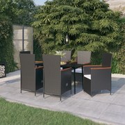3099467 vidaXL Градински трапезен комплект с възглавници 7 части черен