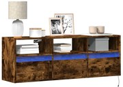 852345 vidaXL Стенен ТВ шкаф с LED осветление, опушен дъб, 130x31x45 см