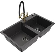 Mexen Tomas гранитна мивка с 2 отделения с кухненски смесител Duo, черен накъпчен - 6516-76-671701-57-B