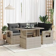 3326473 vidaXL Градински комплект с възглавници, 5 части, светлосив полиратан