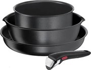 Комплект тигани Tefal Ingenio 2100038720, 4 части, Подвижна дръжка, Незалепващо покритие, Без PFOA, Алуминий, Черен