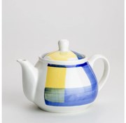 Керамичен кафе чайник Lucie с капак, бял и син