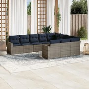3219481 vidaXL Градински диван с възглавници, 10 части, полиратан, сив