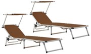 312461 vidaXL 312461  Folding Sun Loungers with Roof 2 pcs Aluminium&Textilene Brown