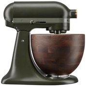 Планетарен миксер KitchenAid Artisan Evergreen 5KSM180WSEEG, 300W, 4.7 л, Direct drive, 10 скорости, Накланяща се глава, Купа от орехово дърво, Тъмнозелен/кафяв