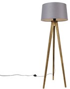 Ръстичен трипод винтидж дърво с ленен абажур тъмно сив 45 см - Tripod Classic