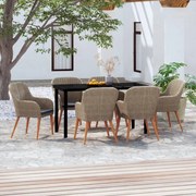 3099514 vidaXL Градински трапезен комплект с възглавници, 7 части, кафяв